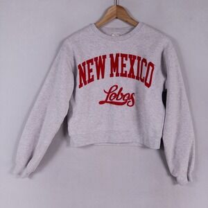 ZZ New Mexico Lobos Sweatshirt Womens XS Gray Cropped Embroidered Collegiate UNM